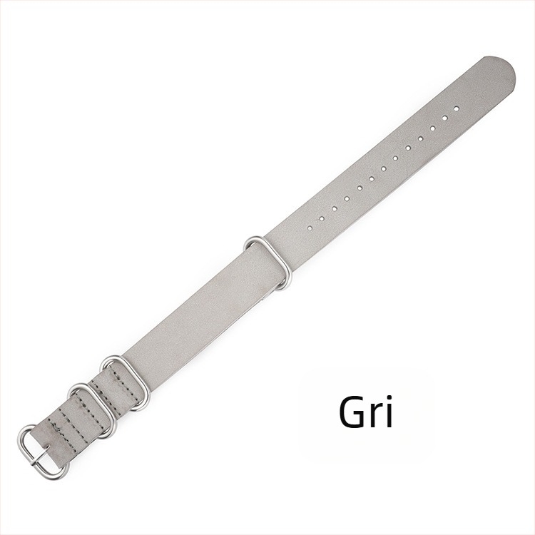 Curea din imitație de piele de vacă îngroșată, cataramă inelară rotundă groasă peste curea din piele NATO ZULU ZULU 18/20/22/24mm