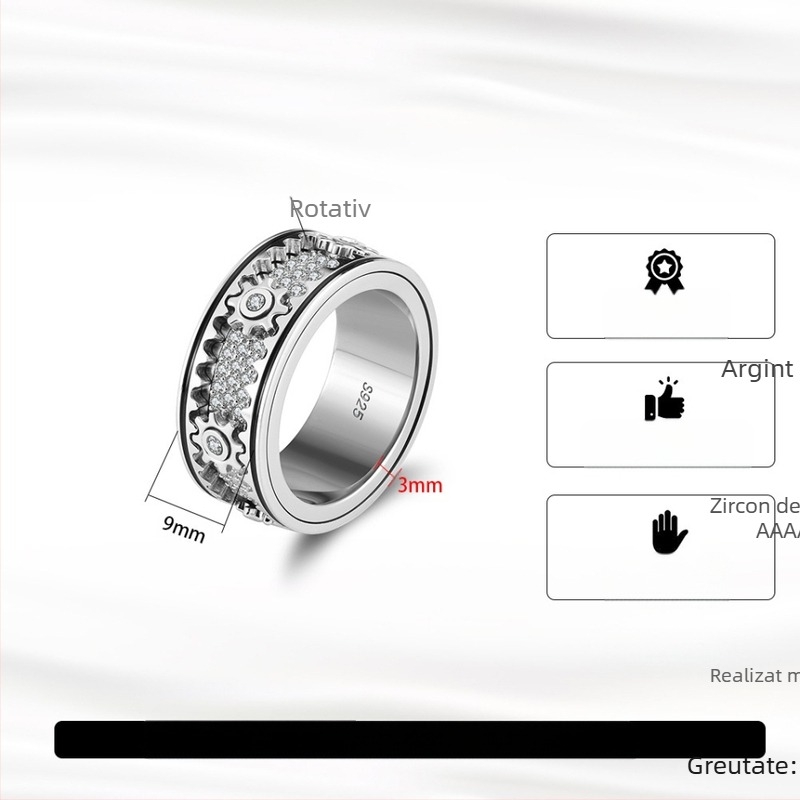 Yungui selectează cu grijă inele transfrontaliere din argint 925, bijuterii europene și americane, simple, anti-anxietate, cu inel rotativ, en-gros