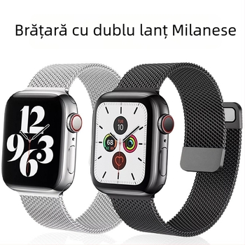 Pentru curea Apple, curea Milanese țesută cu secțiune dublă din metal la modă, curea Milanese pentru iWatch, curea Milanese