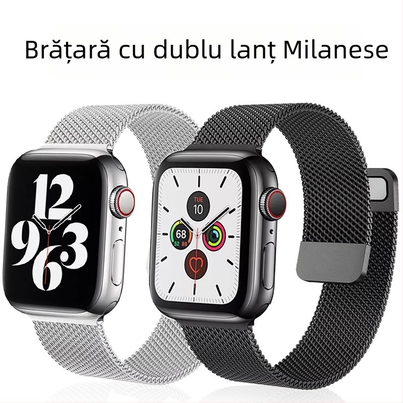 Pentru curea Apple, curea Milanese țesută cu secțiune dublă din metal la modă, curea Milanese pentru iWatch, curea Milanese