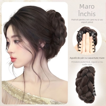 Perucă cu cap sferic răsucit pentru femei, păr artificial, prindere clip Gui Qi, floare boboc, păr pufos, artefact, spate cap perucă sac