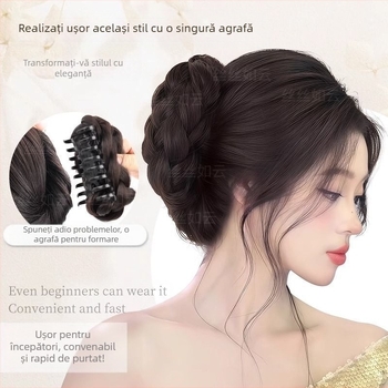 Perucă cu cap sferic răsucit pentru femei, păr artificial, prindere clip Gui Qi, floare boboc, păr pufos, artefact, spate cap perucă sac