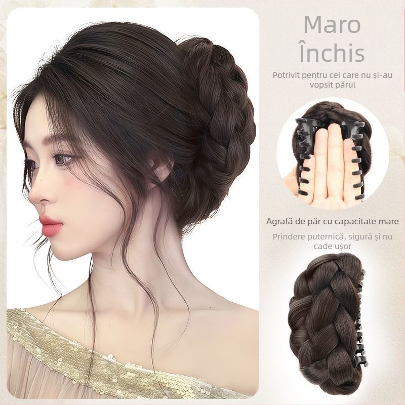 Perucă cu cap sferic răsucit pentru femei, păr artificial, prindere clip Gui Qi, floare boboc, păr pufos, artefact, spate cap perucă sac