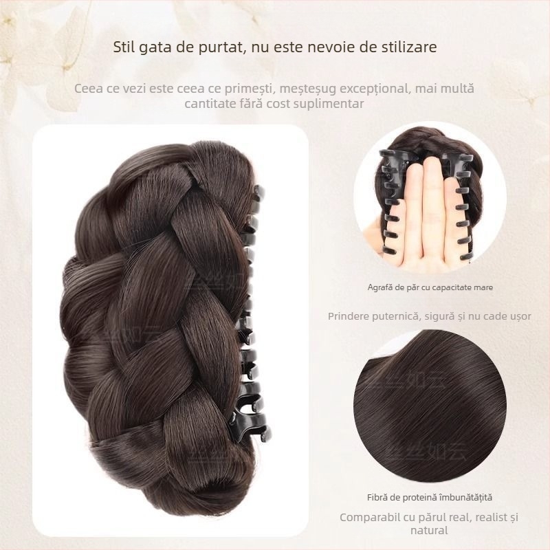 Perucă cu cap sferic răsucit pentru femei, păr artificial, prindere clip Gui Qi, floare boboc, păr pufos, artefact, spate cap perucă sac