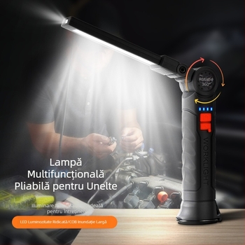 Lampă de lucru multifuncțională cu magnet COB pentru reparații auto, lumină de avertizare LED roșie, lanternă puternică pentru reparații auto
