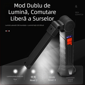 Lampă de lucru multifuncțională cu magnet COB pentru reparații auto, lumină de avertizare LED roșie, lanternă puternică pentru reparații auto