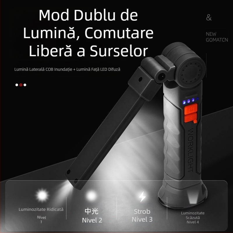 Lampă de lucru multifuncțională cu magnet COB pentru reparații auto, lumină de avertizare LED roșie, lanternă puternică pentru reparații auto