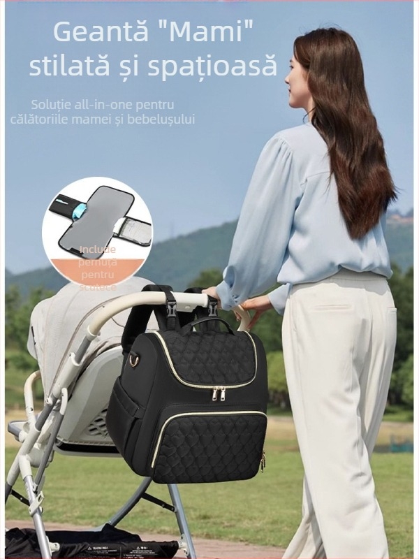 Geantă pentru mămici de mare capacitate, geantă pentru scutece, geantă pentru cărucior, geantă izolată pentru mamă și bebeluș, cu spațiu de depozitare pliabil pentru scutece inclus