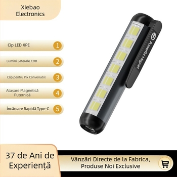 Lanternă magnetică reîncărcabilă, lumină puternică, portabilă, mică, ultra-luminoasă, cu rază lungă de acțiune, pentru exterior, acasă, iluminat, lumină de lucru