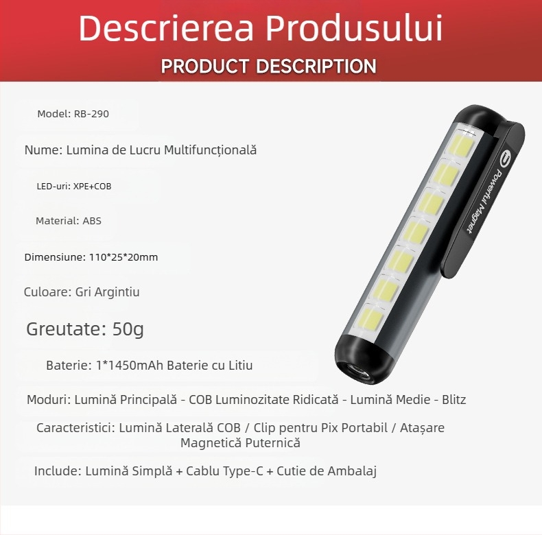 Lanternă magnetică reîncărcabilă, lumină puternică, portabilă, mică, ultra-luminoasă, cu rază lungă de acțiune, pentru exterior, acasă, iluminat, lumină de lucru