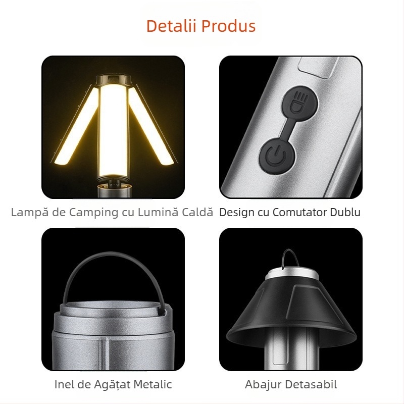 Lampă de camping pliabilă telescopică multifuncțională pentru exterior, iluminare LED, lampă de atmosferă, suport telescopic, lanternă super luminoasă, lampă de cort
