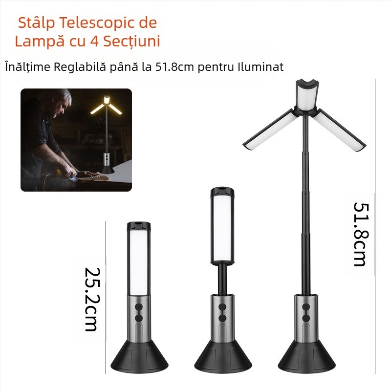 Lampă de camping pliabilă telescopică multifuncțională pentru exterior, iluminare LED, lampă de atmosferă, suport telescopic, lanternă super luminoasă, lampă de cort