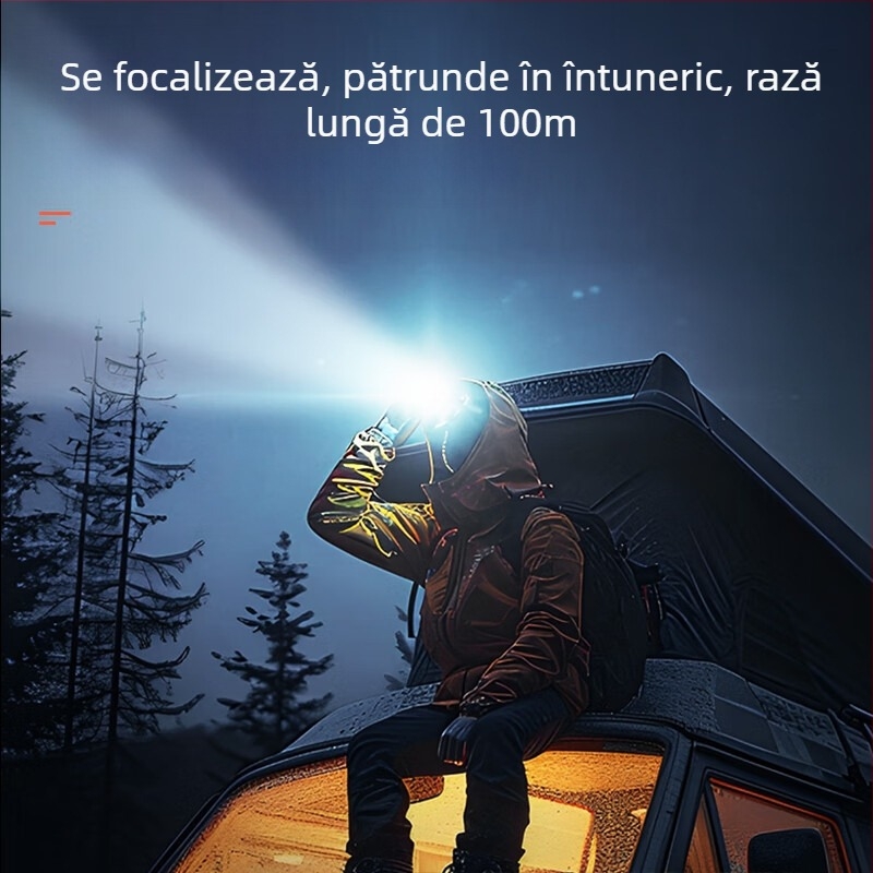 Wallson W91s Lanternă frontală cu zoom, inducție, montată pe cap, lumină puternică, încărcare de la distanță, impermeabilă, pentru pescuit
