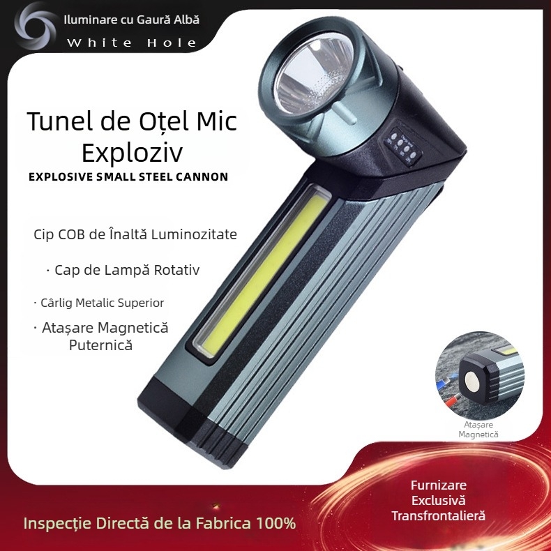 Lanternă transfrontalieră cu lumină puternică și lumină laterală reîncărcabilă de tip C Cob cu magnet, lanternă de lucru la colț de 90 de grade