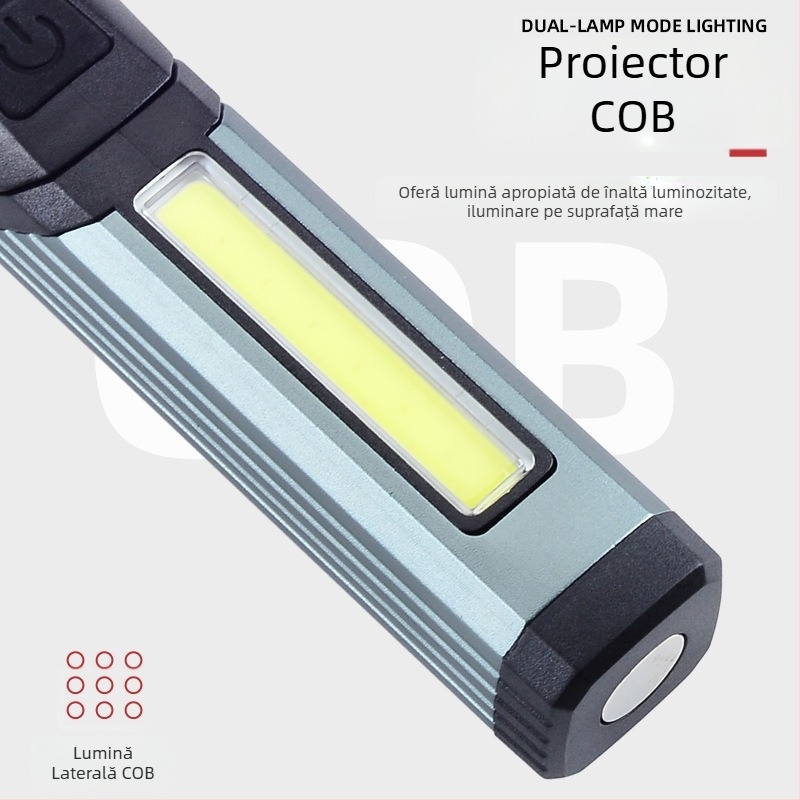 Lanternă transfrontalieră cu lumină puternică și lumină laterală reîncărcabilă de tip C Cob cu magnet, lanternă de lucru la colț de 90 de grade