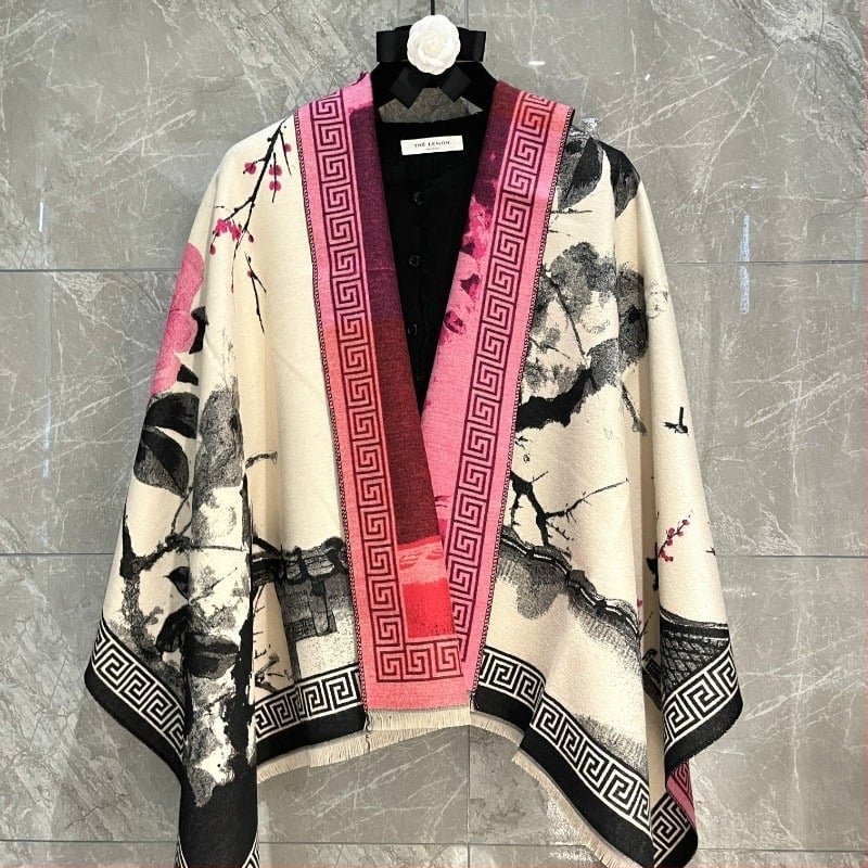 Șal nou cu cerneală estetică chinezească 2024, cu eșarfă caldă de toamnă și de iarnă, cadou de eșarfă de iarnă pentru femei pentru mama