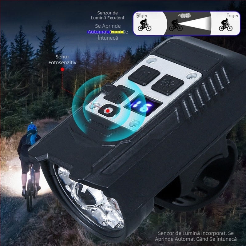 Lumină de ciclism nocturnă cu încărcare transfrontalieră Typec, lumină de drum de munte, lumină de ciclism pentru studenți, cu luminozitate ridicată