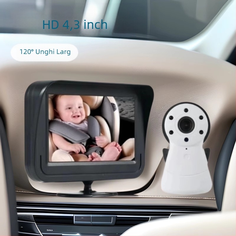 Dispozitiv auto pentru îngrijirea bebelușilor transfrontalier HD de 4,3 inch 1080P, vedere nocturnă cu infraroșu HD cu unghi larg de 120 de grade