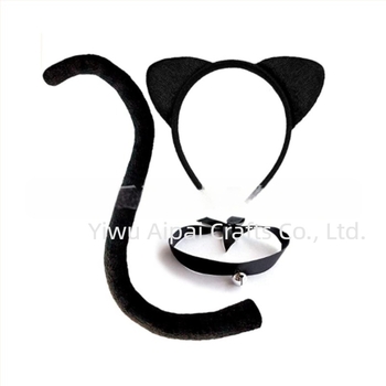 Halloween pisică neagră sexy decorare mască de ochi din dantelă urechi de pisică cu bandă de susținere clopot colier coadă de animal