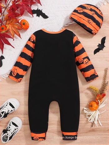 Comerț exterior primăvară-vară 2025 Halloween pentru sugari și copii îmbrăcăminte salopă cu desene animate imprimate cu litere cu mânecă lungă costum de crawl