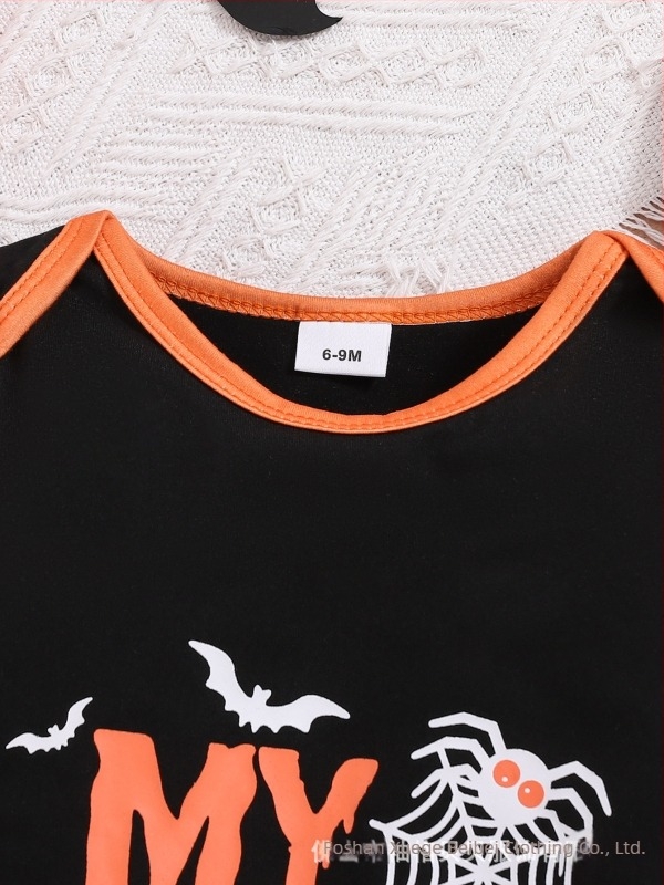 Comerț exterior primăvară-vară 2025 Halloween pentru sugari și copii îmbrăcăminte salopă cu desene animate imprimate cu litere cu mânecă lungă costum de crawl