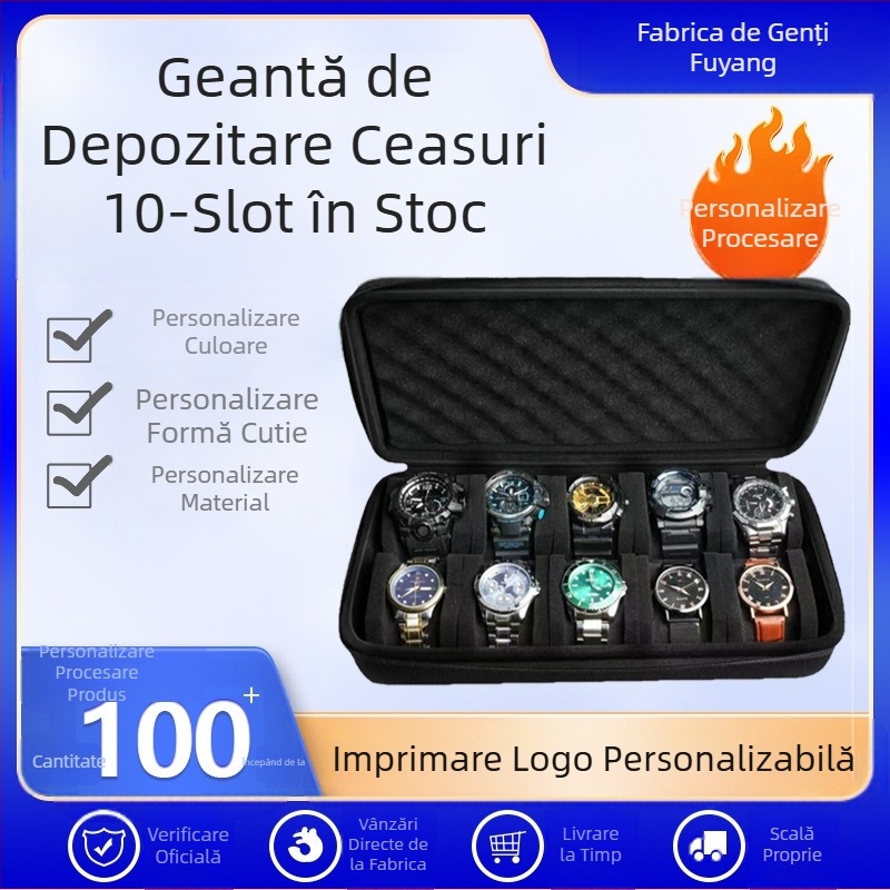 Cutie de depozitare pentru ceasuri cu 10 sloturi, cutie de ambalare portabilă anti-cădere pentru ceasuri mecanice, cutie cadou pentru ceas inteligent