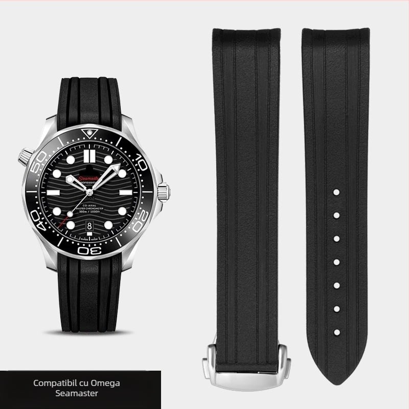 Curea de ceas Omega din cauciuc Omega Seamaster 300 Speedmaster 007 Observatory, cataramă pliabilă, curea din silicon, 20 mm