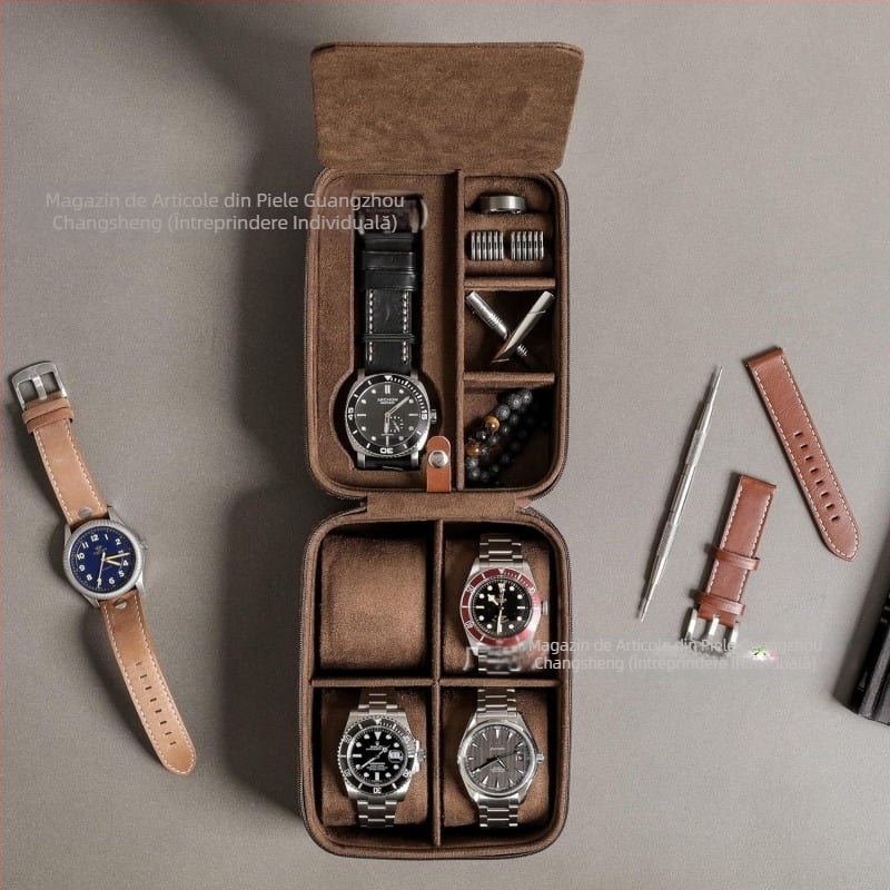 Cutie de depozitare pentru valiză din piele artificială transfrontalieră, cutie de protecție pentru ceasuri, portabilă, cu 5 sloturi, casual, în aer liber