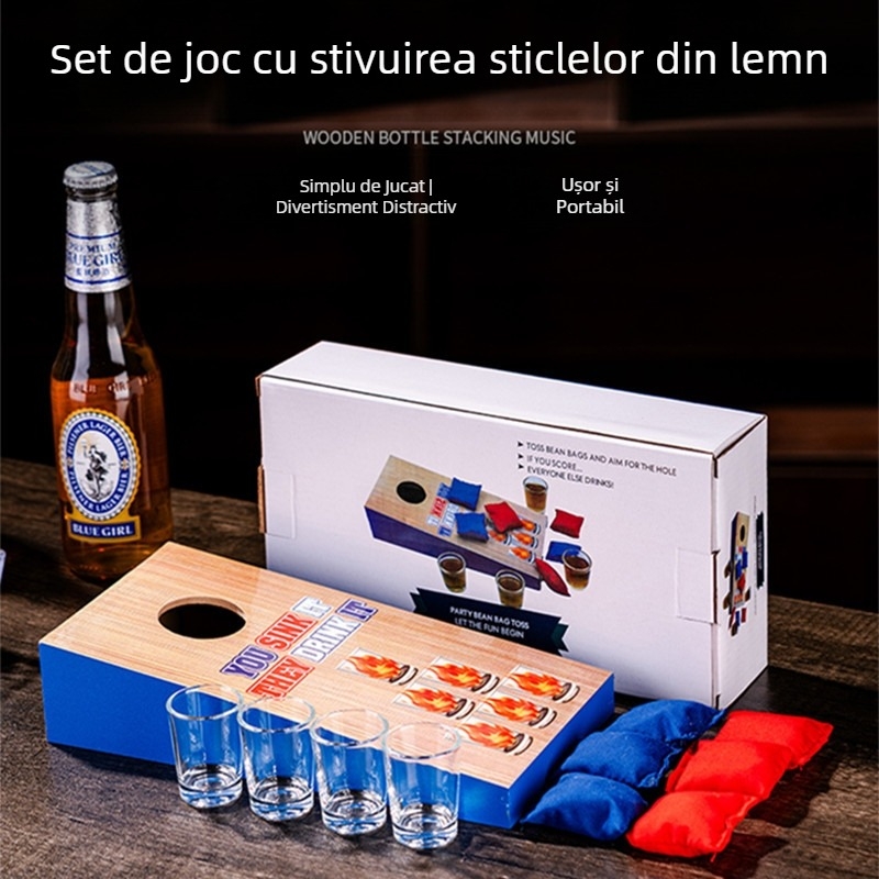 Joc de aruncare a sacilor cu nisip din lemn, joc sportiv, jucărie, aruncarea sacilor cu nisip, set de tablă, joc de saci cu nisip pentru desktop, cu pahar de vin