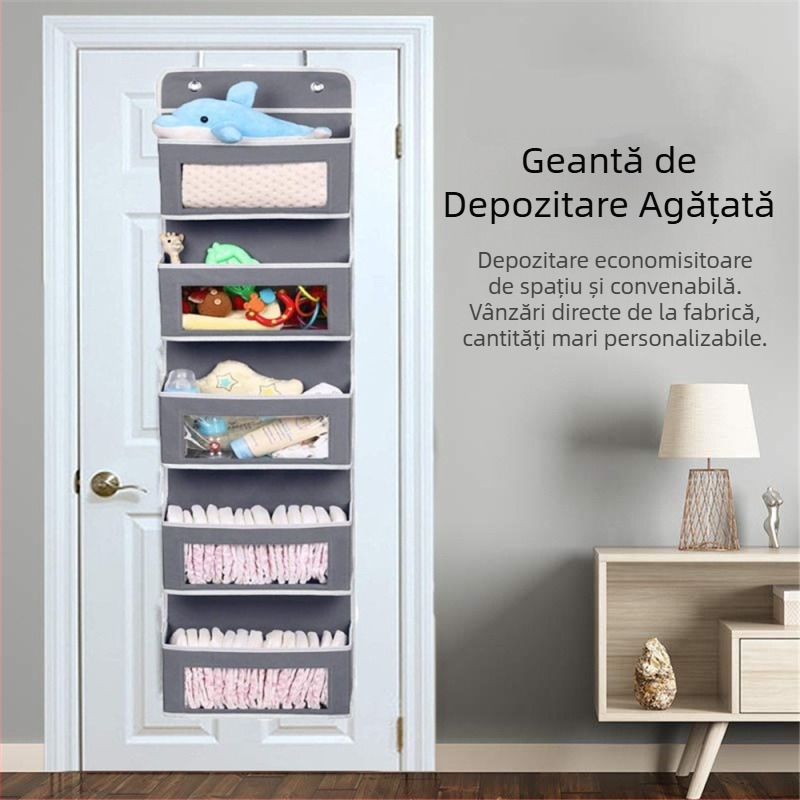 Noua geantă suspendată de la Amazon, montată pe ușă, cu mai multe straturi din material textil, geantă suspendată de perete pentru gustări și haine, geantă de depozitare multifuncțională