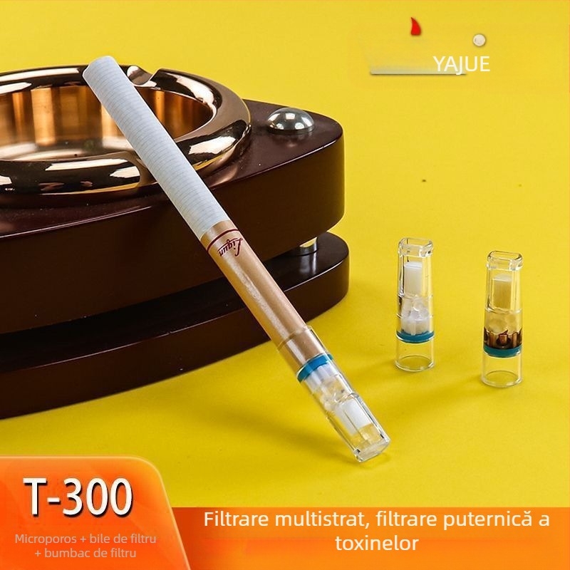 Suport de țigară Yajue T-300, suport de țigară cu filtru triplu de unică folosință, vine cu convertor mediu și fin pentru purificarea fumului și filtru pentru sănătatea bărbaților