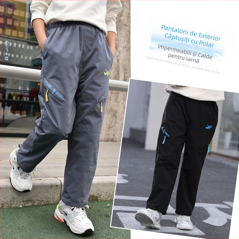 2025 Pantaloni Rush cu căptușeală din fleece noi pentru băieți și fete, primăvara și toamna, pantaloni de protecție rezistenti la vânt în aer liber, pantaloni sport pentru copii mari