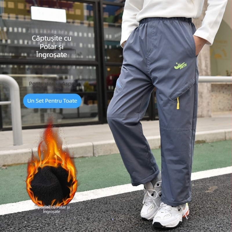2025 Pantaloni Rush cu căptușeală din fleece noi pentru băieți și fete, primăvara și toamna, pantaloni de protecție rezistenti la vânt în aer liber, pantaloni sport pentru copii mari