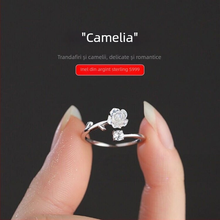 Inel francez delicat ~ Camellia, inel feminin cu design de nișă de înaltă calitate, inel de lux ușor, stil Chanel, deschis, retro