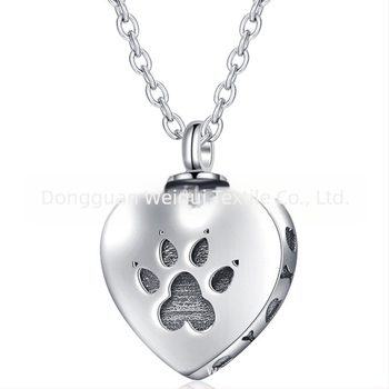 Sticlă de parfum personalizată din oțel inoxidabil cu amprentă de labă de câine pentru bărbați și femei colier comemorativ în formă de inimă pentru animale de companie, pandantiv urnă