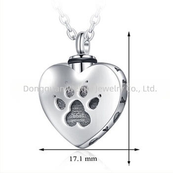 Sticlă de parfum personalizată din oțel inoxidabil cu amprentă de labă de câine pentru bărbați și femei colier comemorativ în formă de inimă pentru animale de companie, pandantiv urnă