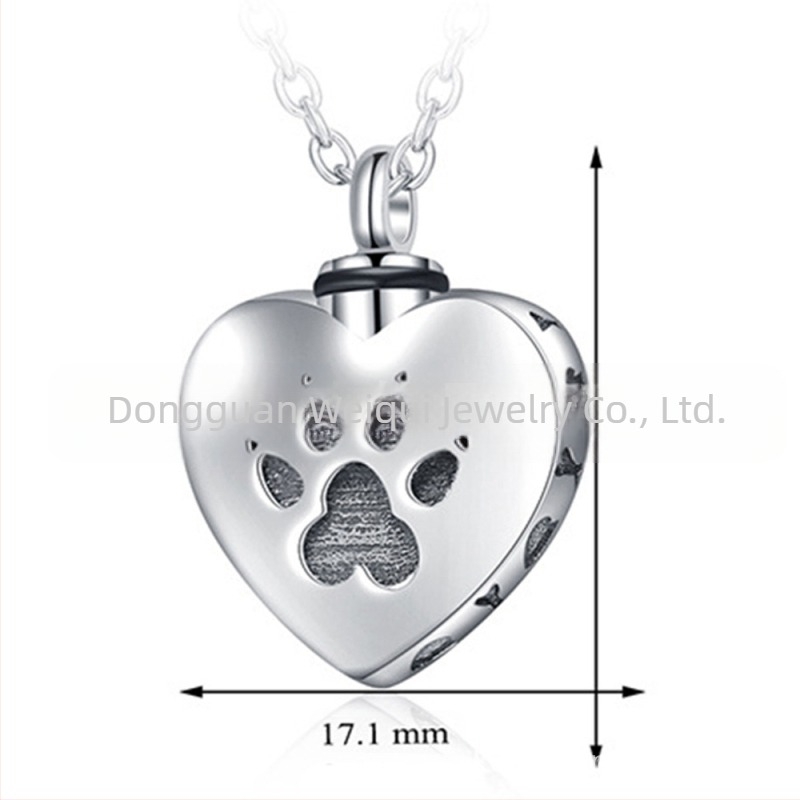 Sticlă de parfum personalizată din oțel inoxidabil cu amprentă de labă de câine pentru bărbați și femei colier comemorativ în formă de inimă pentru animale de companie, pandantiv urnă