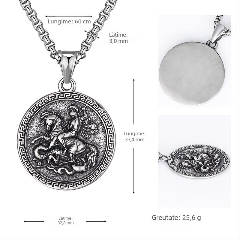 Colier cu pandantiv Dragon Slaying Warrior Hip-Hop pentru bărbați, bijuterii europene și americane INS, accesorii punk, comerț exterior nou