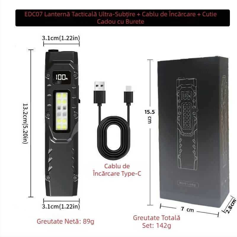 Lanternă tactică nouă cu clemă pentru talie, trei surse de lumină, lumină de camping, autoapărare, mini lanternă ultra-subțire portabilă pentru exterior