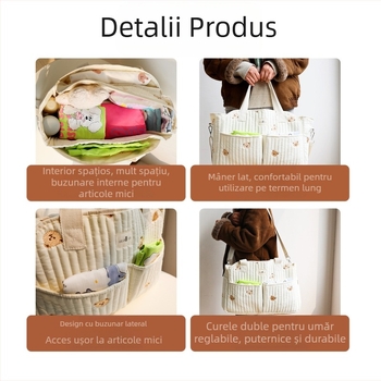 Geantă de scutece multifuncțională pentru mami, tip crossbody, tip sac de mare capacitate pentru bebeluși, plimbare cu mamă, geantă de mână
