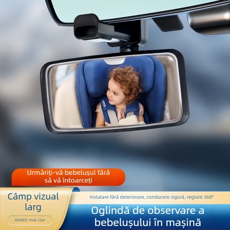 Oglindă retrovizoare auto, reflector interior, câmp vizual larg, oglindă curbată de înaltă definiție cu unghi larg, oglindă de observare pentru bebeluși, reglabilă