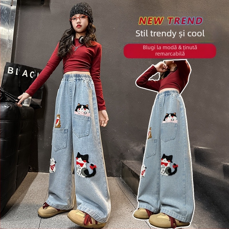 Blugi cu autocolant drăguț pentru cățeluș, de primăvară și de toamnă, noi pentru femei, scurti, cu picior larg, drepți, lejeri