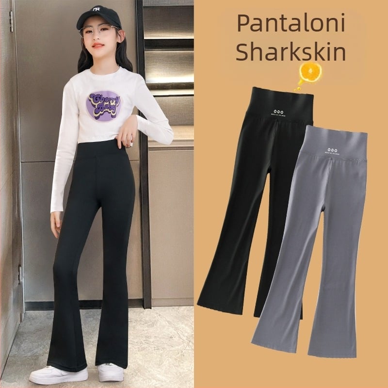 Pantaloni pentru fete, primăvara și toamna 2025, pantaloni de yoga pentru copii noi, primăvara și toamna, Weila Shark Pants, pantaloni negri la modă cu model trompetă pentru femei
