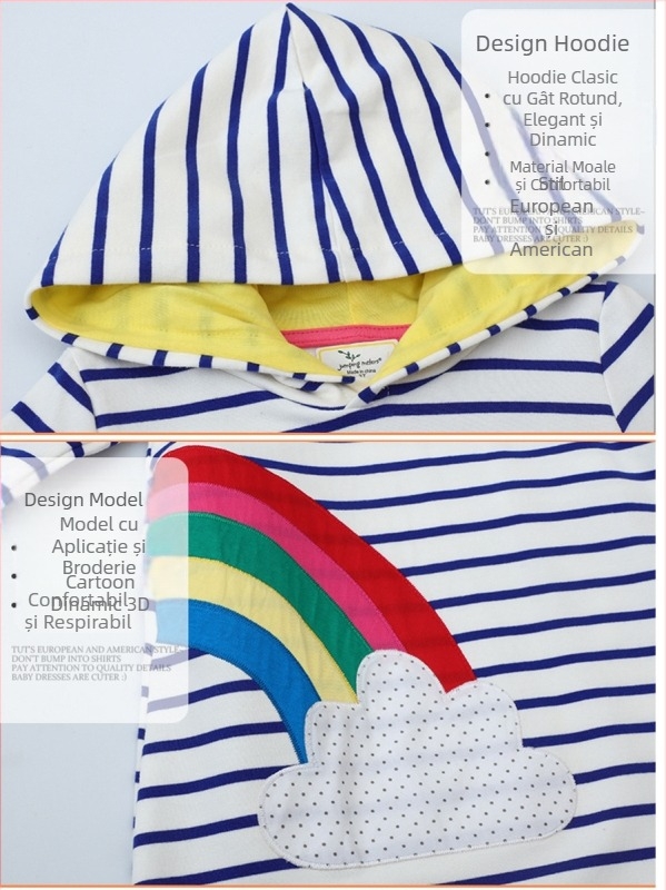 Hanorac în stil european și american, îmbrăcăminte pentru copii, pulover nou pentru fete cu pălărie, producători transfrontalieri, en-gros, pulover pentru fete cu mânecă lungă