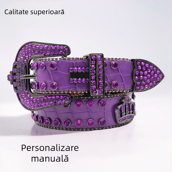 Curea din piele pentru bărbați, stil punk, cu strasuri transfrontaliere europene și americane, pentru femei, curea din piele de înaltă calitate, stil punk, blugi, accesorii coroană