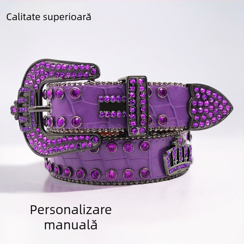Curea din piele pentru bărbați, stil punk, cu strasuri transfrontaliere europene și americane, pentru femei, curea din piele de înaltă calitate, stil punk, blugi, accesorii coroană