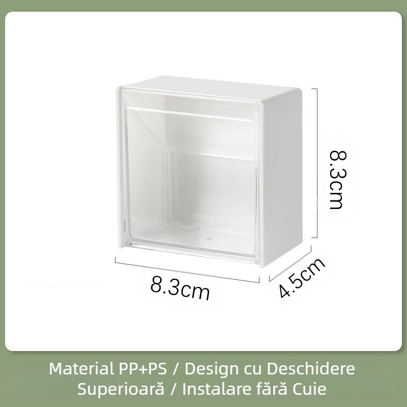 Cutie de depozitare albă, montată pe perete, fără perforații, pentru ață dentară, cutie pentru bețișoare de bumbac, cutie mică de depozitare pentru baie