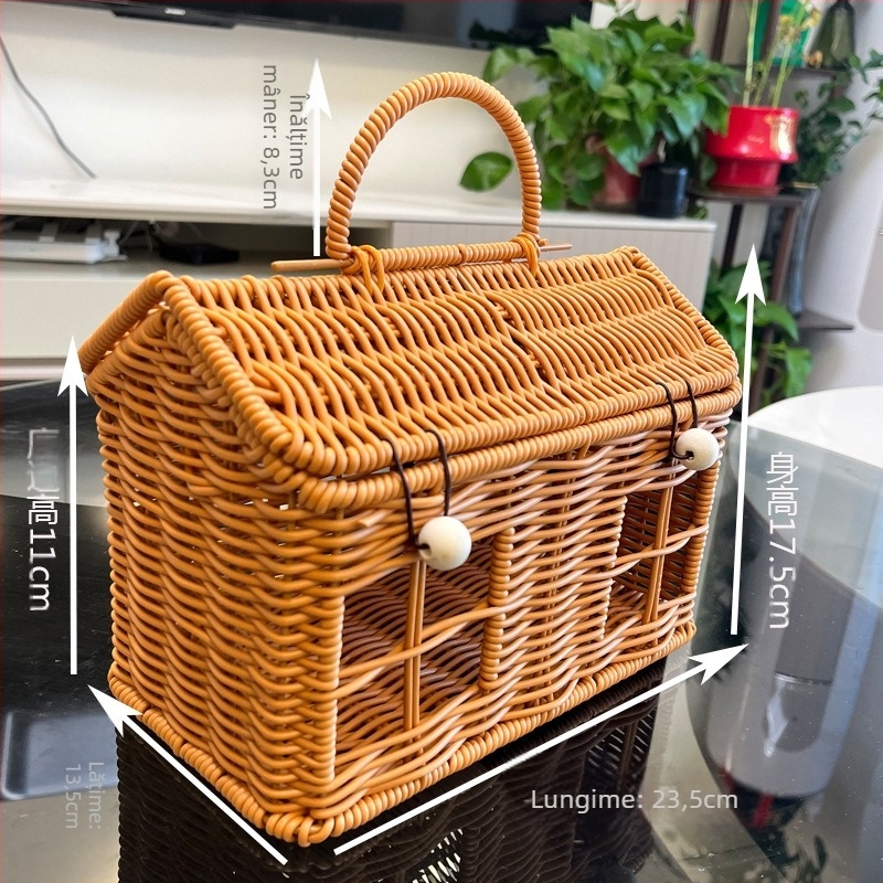 Coreea de Sud Ins lucrat manual țesut creativ casă mică Rattan țesut picnic coș de depozitare nuntă domnișoară de onoare mână mână cadou cutie