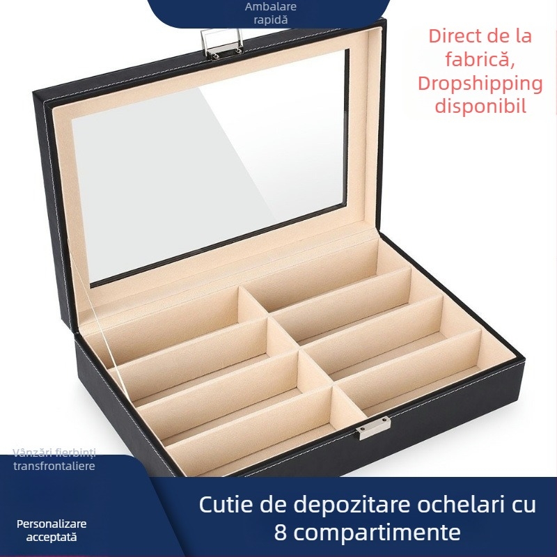 Cutie de depozitare pentru călătorii transfrontaliere, vânzare fierbinte, cu 8 compartimente, ochelari de soare, cutie din piele antică, cutie de ceas lucrată manual, en-gros