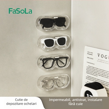 FaSoLa suport de afișare a ochelarilor, montat pe perete, ochelari de soare pentru miopie, cutie de ochelari de soare, cutie portabilă transparentă rezistentă la praf, pentru depozitarea ochelarilor
